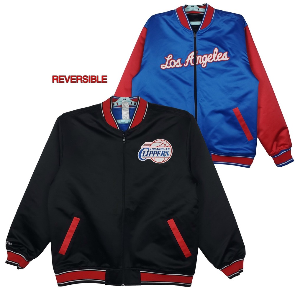 LA Clippers Mitchell & Ness Large Reversible Varsity Jacket Black Blue Red New